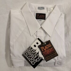VINTAGE Plains Western Wear Men's Short Sleeve Solid White Pearl Snap 2X Big Man